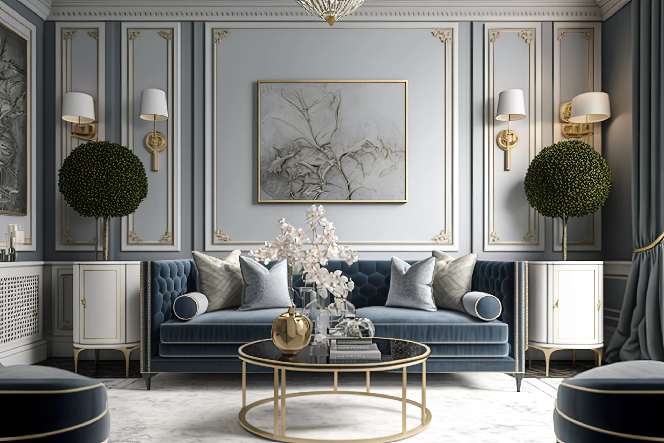 living-room-with-blue-sofa-gold-coffee-table